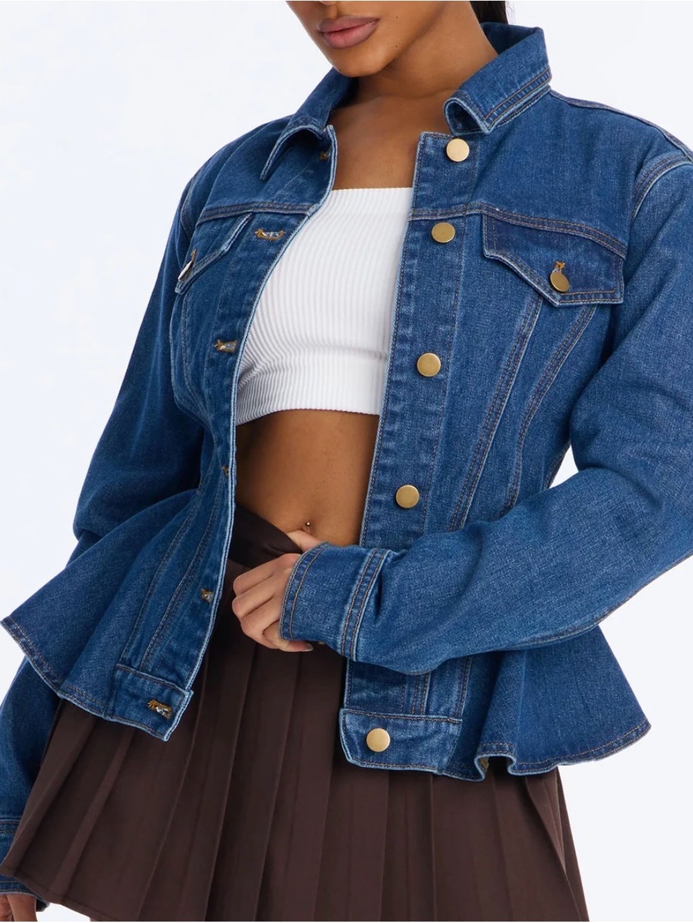 Classic Blue Denim Peplum Jacket - Women's Denim Coat